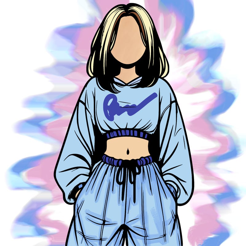 realistic girl faceless with baggy pants and a crop top