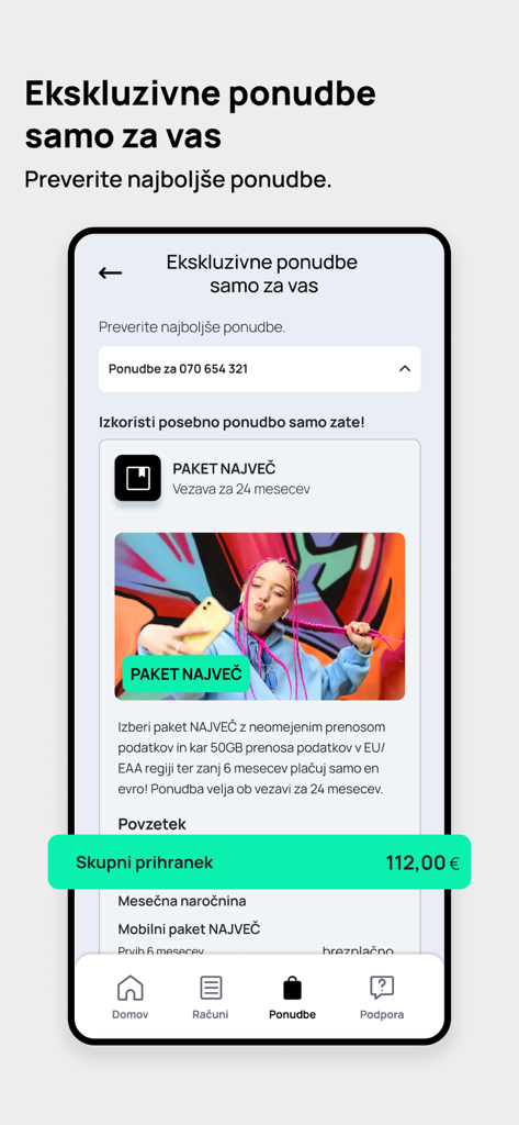 Telemach Slovenija - Exclusive subscription offers screen in the Telemach Slovenija mobile app