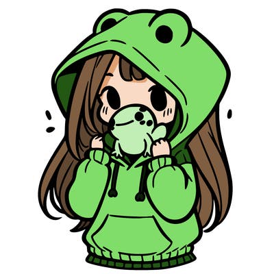 a girl holding a froggy hoodie