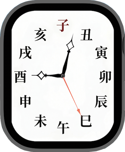 WatchDial - Una esfera de Apple Watch blanca de estilo vintage con caracteres Kanji negros para los numerales y manecillas analógicas clásicas.