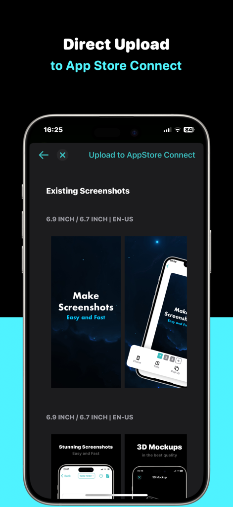 StoreView: App Screenshot Tool - Interfaz de la app StoreView mostrando la carga directa de capturas de pantalla a App Store Connect