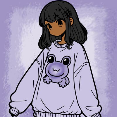 girl wearing frogging sweatshirt