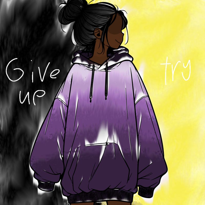 realistic girl with a oversized sweatshirt on and a bun