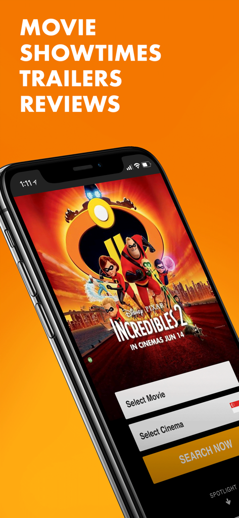 Popcorn: Movie showtimes - Popcorn app interface showing movie search options and Incredibles 2 poster