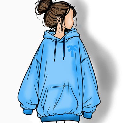 realistic girl with a oversized sweatshirt on and a bun
