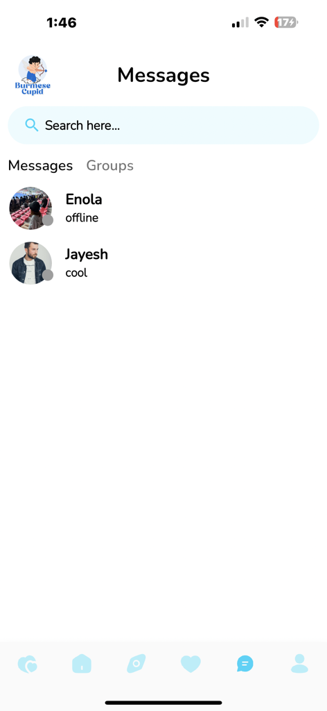 Burmese Cupid - Chat list and message interface of the Burmese Cupid dating app