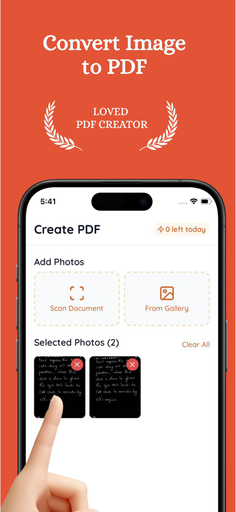 Image to PDF - PDF creator + - Interfaz de la aplicación móvil para convertir imágenes y documentos escaneados en archivos PDF.