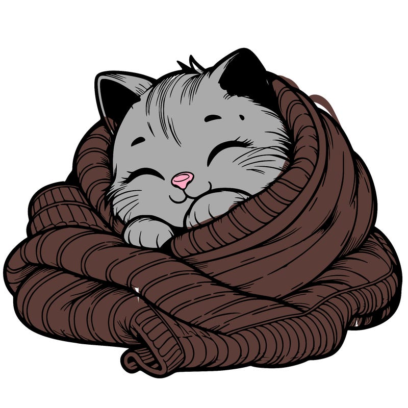 realistic cozy cat in a blanket