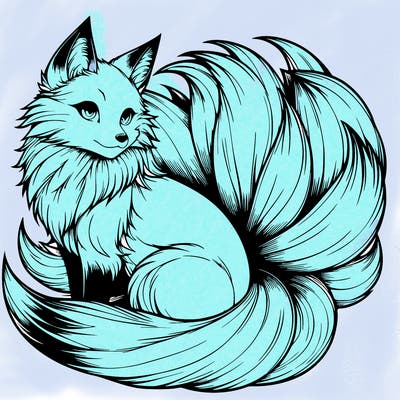 realistic detailed 9 tailed anime fox