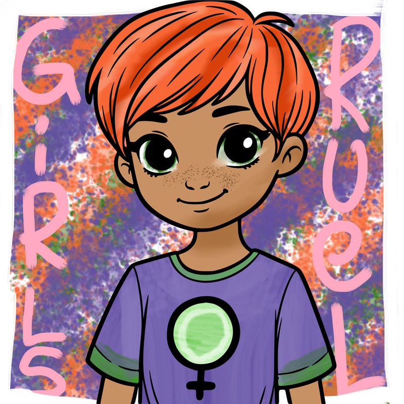girl with pixie cut and feminist shirt