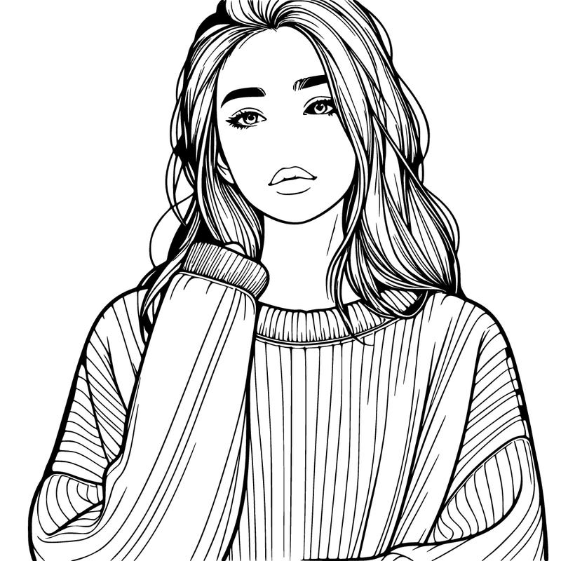 a realistic teenage girl with a over sized sweater