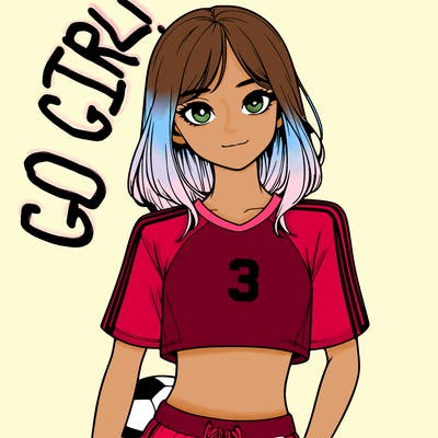 realistic girl wearing soccer jersey