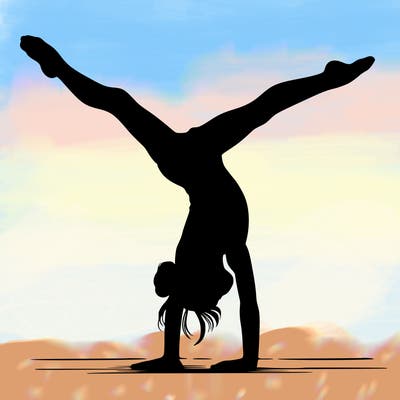 realistic gymnastic hand stand girl in four splits