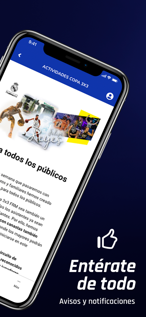 Copa 3x3 Fundación Real Madrid - News and notifications screen for the Copa 3x3 Fundacion Real Madrid mobile application