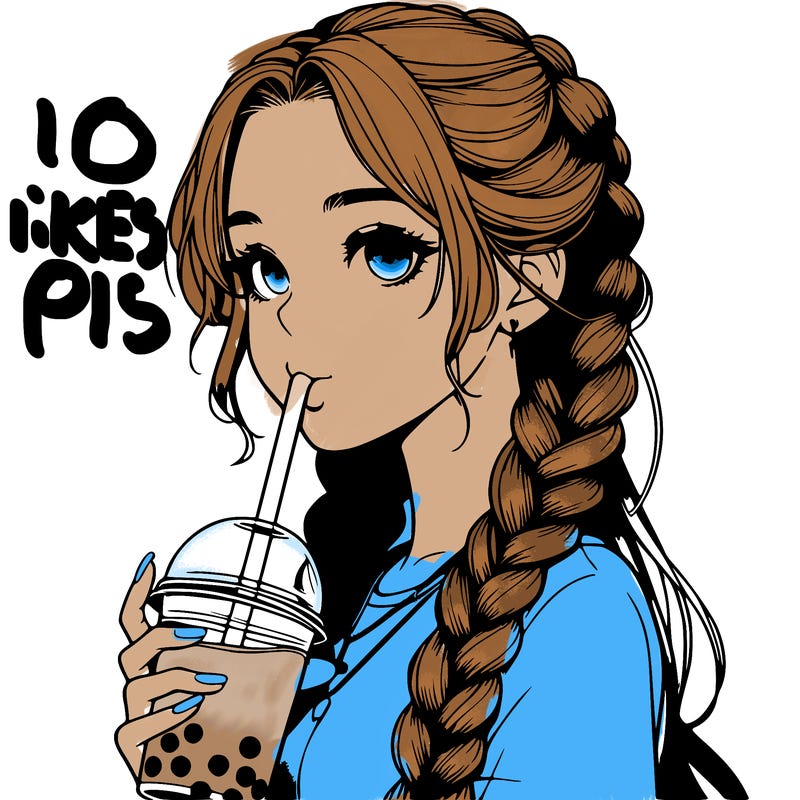 realistic girl with braided hair drinking boba