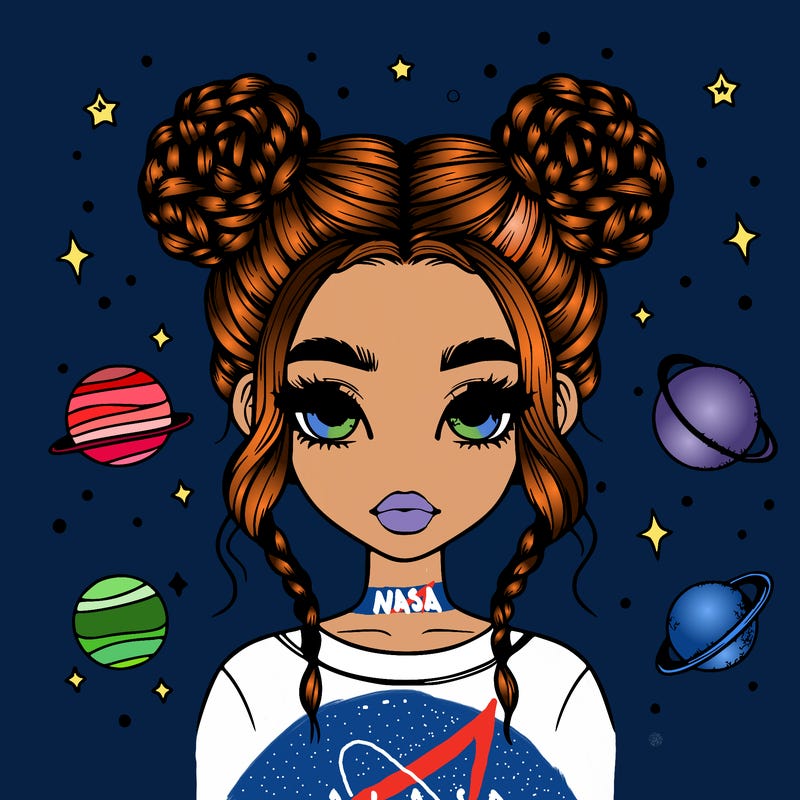 girl with braids and space buns realistic