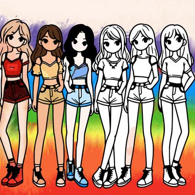 a group of girls wearing crop tops and shorts