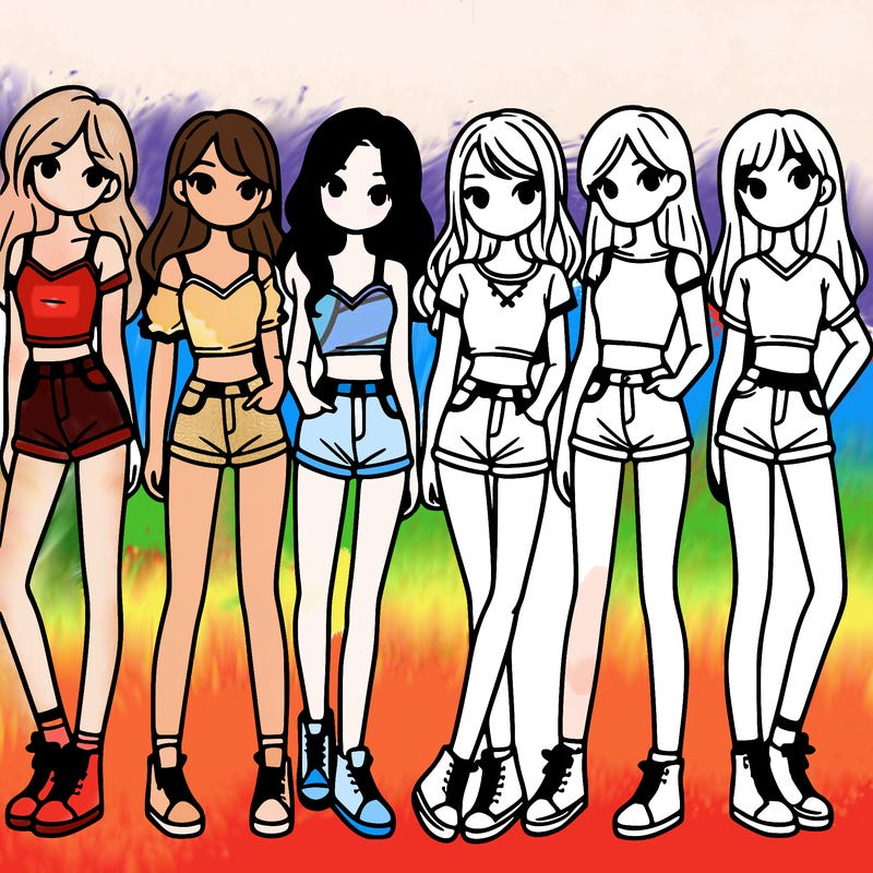 a group of girls wearing crop tops and shorts