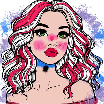 realistic girl with wavy hair and lips