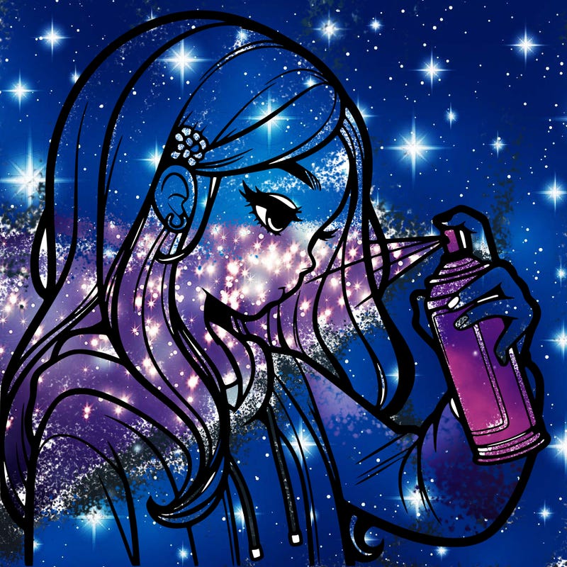 a realistic girl spray painting