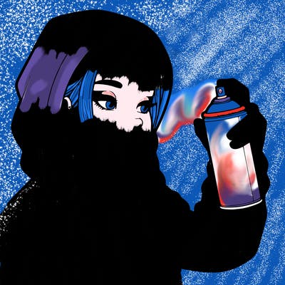 a realistic girl, spray painting