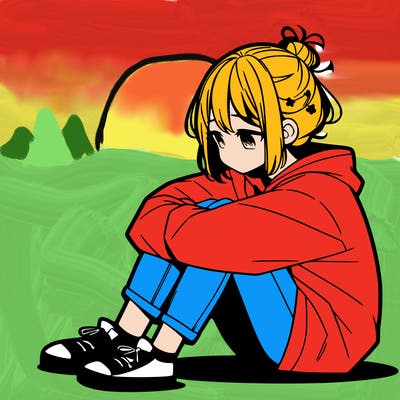 sad anime girl sitting alone