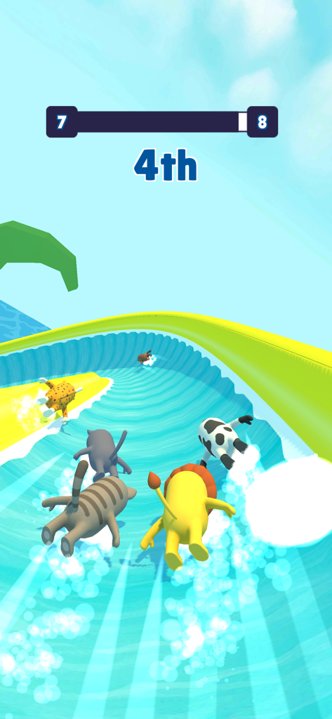 Course de toboggan aquatique 3D avec des personnages animaux dans le jeu mobile Waterpark.io 3D
