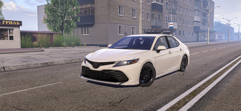 wDrive Roads: Russia - Un sedán blanco aparcado en una calle urbana en wDrive Roads Russia.