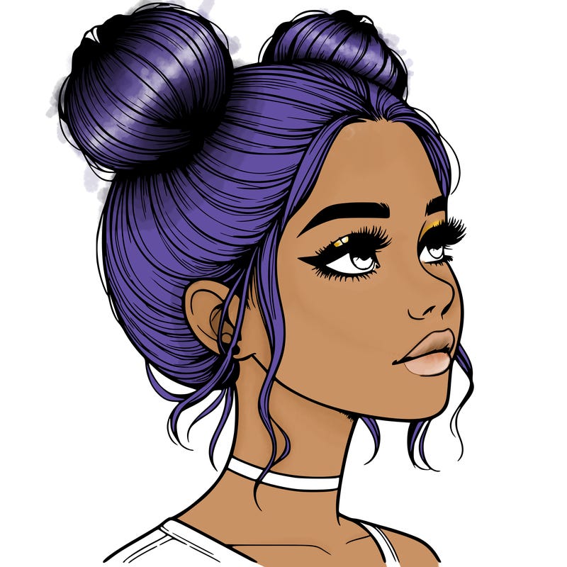 realistic girl with buns on the top of her head