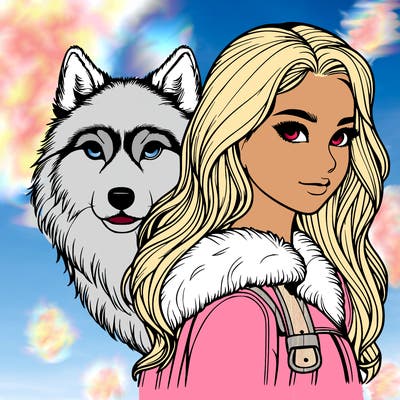 realistic girl with a realistic wolf