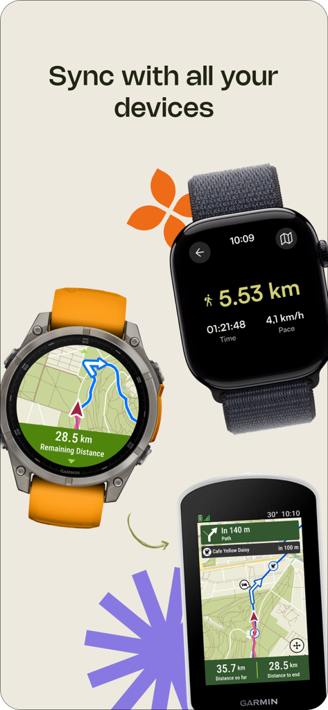 Navegación de Komoot sincronizada en dispositivos Apple Watch y Garmin GPS