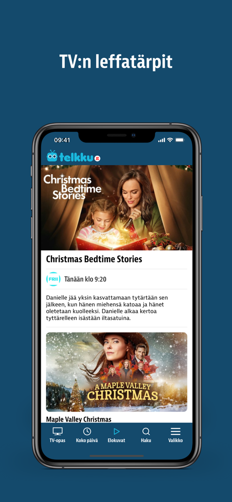 Telkku - TV-opas - Telkku TV guide app showing movie recommendations for Finnish television
