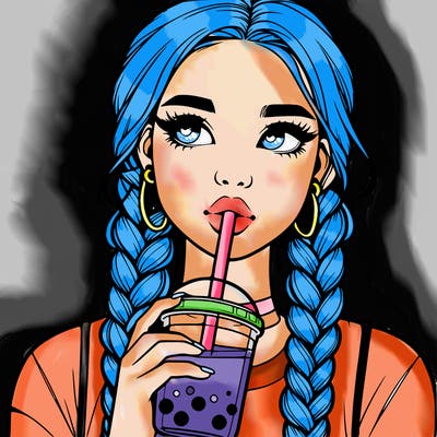 realistic girl with braided hair drinking boba