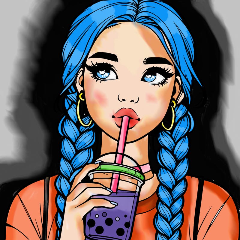 realistic girl with braided hair drinking boba