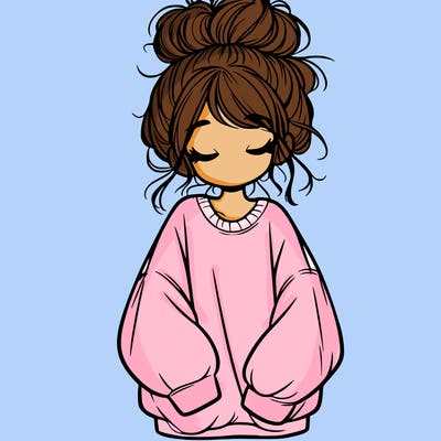 girl with baggy sweatshirt and messy bun