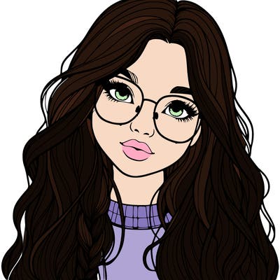 girl with long hair and freckles and glasses realistic