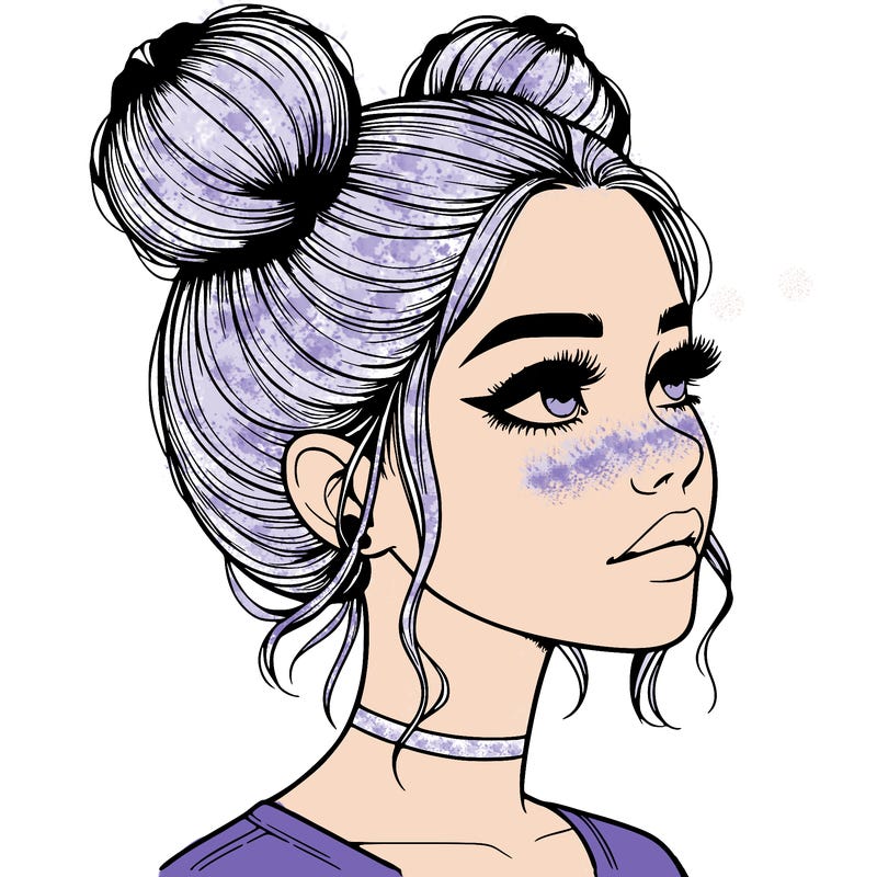 realistic girl with buns on the top of her head
