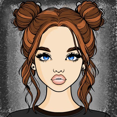 realistic girl with two buns in hair and lips