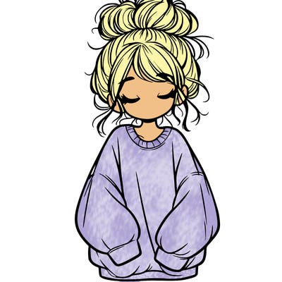 girl with baggy sweatshirt and messy bun