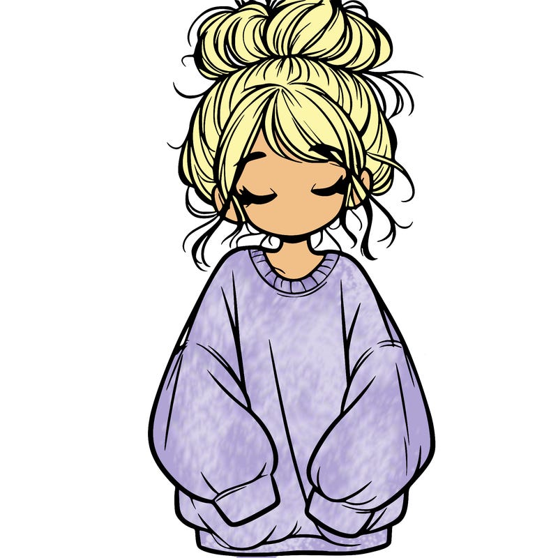 girl with baggy sweatshirt and messy bun