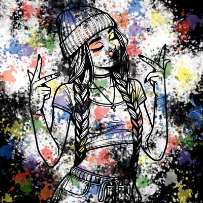 realistic teenage girl with braids and a beanie and crop top doing 🫶🏼