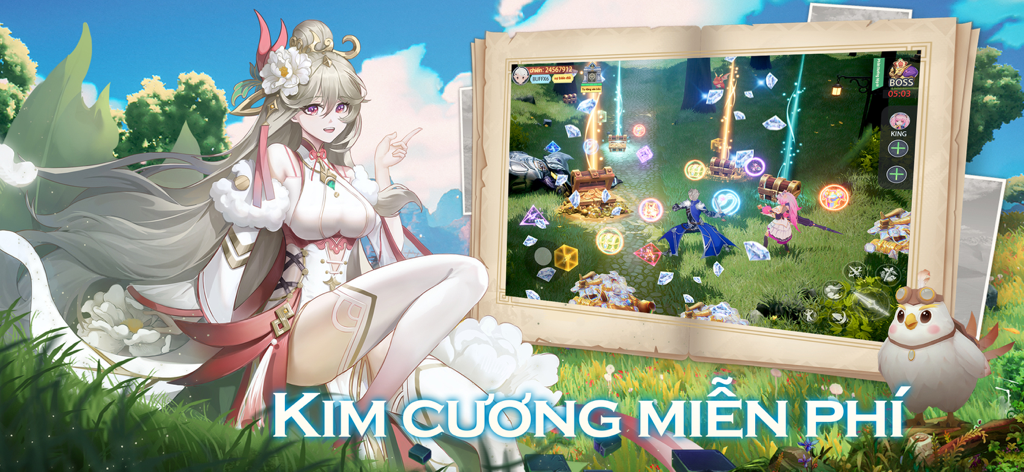 Vân Thành: Utopia - ヴァン・タン・ユートピアの宝箱とダイヤモンドが登場するアニメキャラクターとゲームプレイ