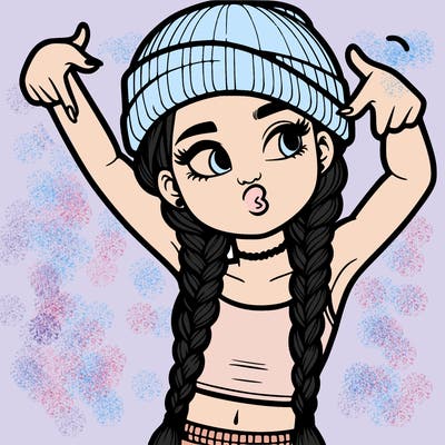 realistic teenage girl with braids and a beanie and crop top doing 🫶🏼