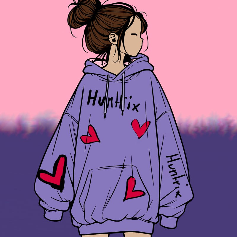 realistic girl with a oversized sweatshirt on and a bun