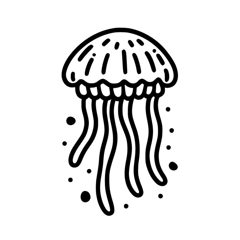 jellyfish outline simple, no color, white background cute drawing for kids