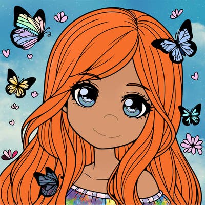 realistic girl with butterflies around her