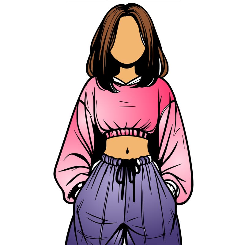 realistic girl faceless with baggy pants and a crop top