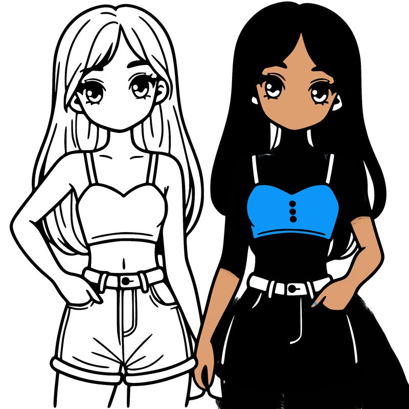 two sisters with crop tops and jean shorts and straight hair