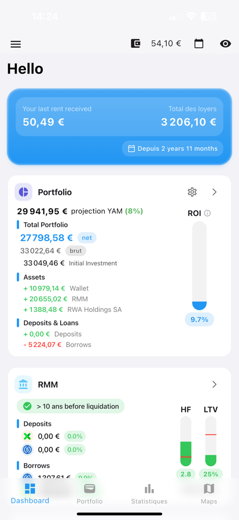 RealToken Asset Tracker - Mobile app dashboard for tracking tokenized real estate investments and rental income
