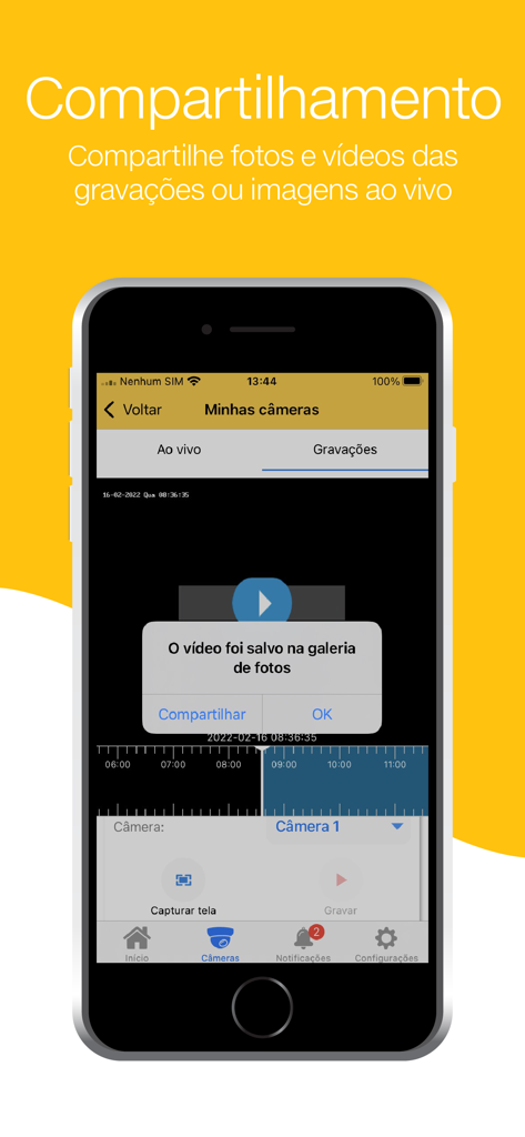 Active Mobile V4 - Mobile Benutzeroberfläche von Active Mobile V4, die Optionen zum Teilen und Speichern von Videoaufzeichnungen der Sicherheitskamera zeigt
